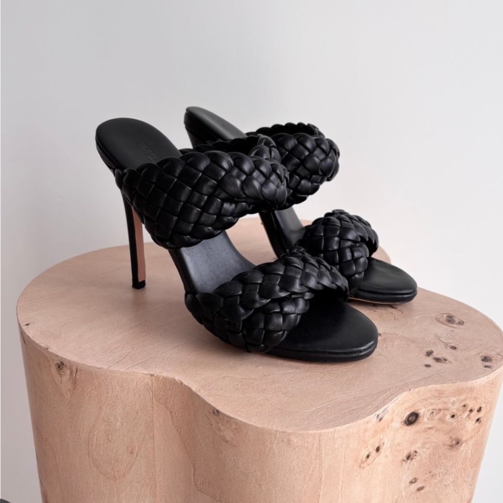 Tony Bianco Kimberly mule woven leather heel braided 7.5 black